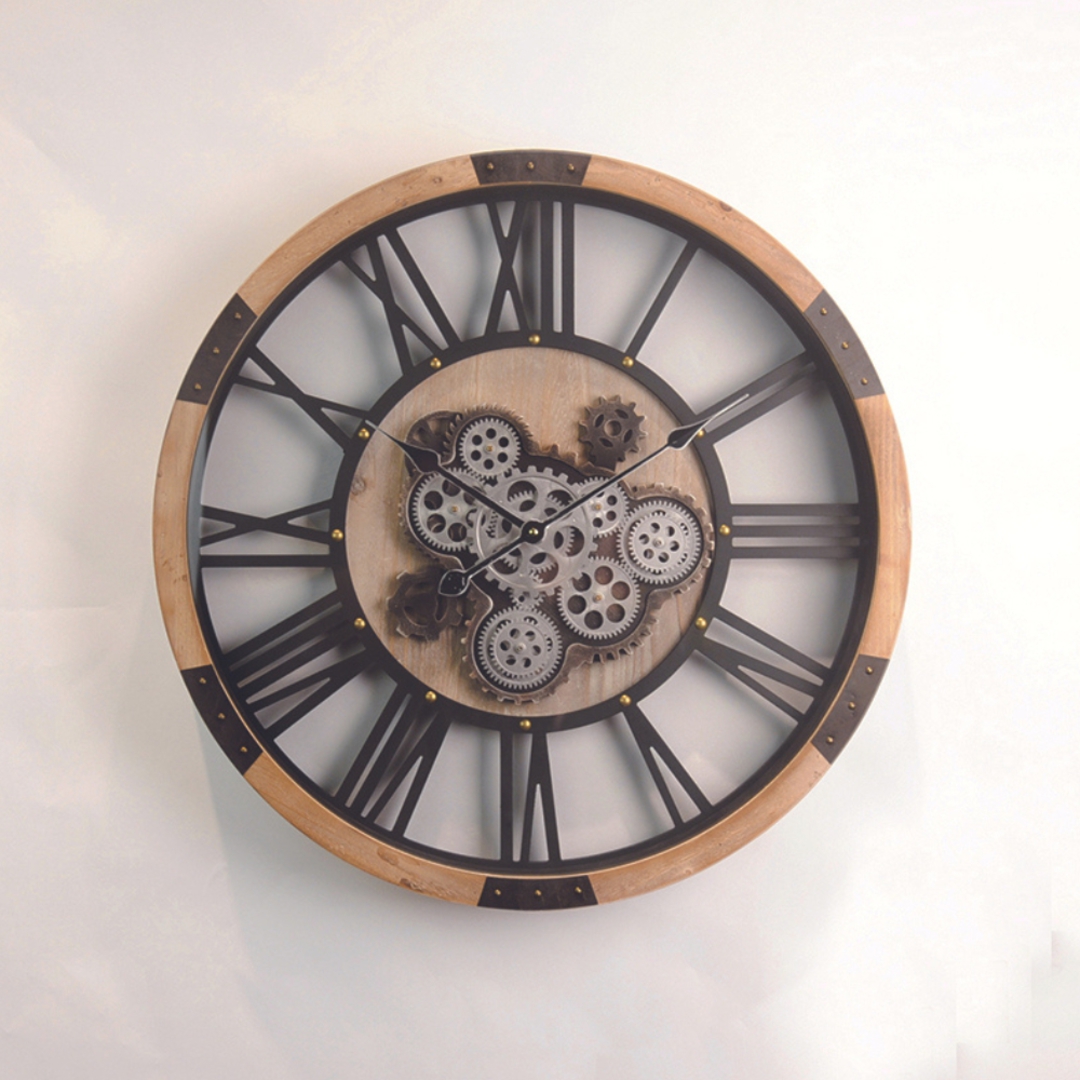 Wood & Iron Clock with Moving Parts 68cm image 1